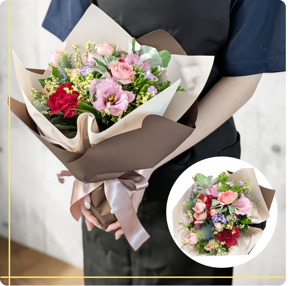 【日淘市集公式アカウント08】手袋3点セット（ロング小花お花）✕20組 HB-03 花束ワンサイド（S）季節のお花（ミックス） – 詩風花(し